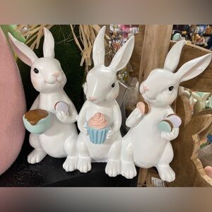 Easter Bunny 🐰Trio With Macarons & Cupcake Resin Tabletop Decor NWT